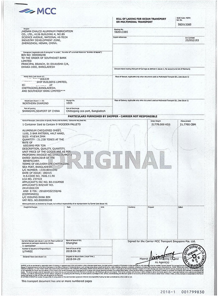 Henan Chalco signed 20 tons aluminium checkered plate contract